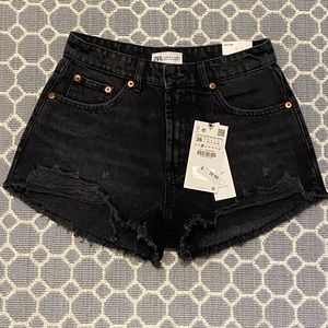 ZARA black ripped jean shorts new with tags, high rise